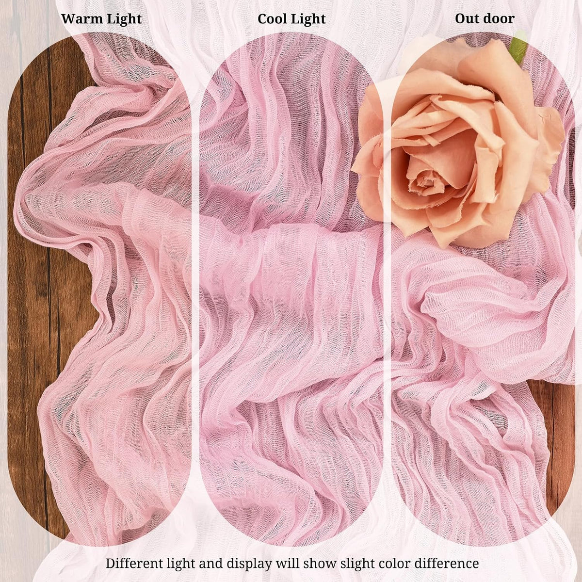 3 Pack Light Pink Table Runner 17x108 Inch Cheesecloth Table Runner Boho Gauze Table Runners Romantic Rustic Sheer Fabric Cheese Cloth Table Runners for Wedding Party Baby Shower Birthday Home Decor