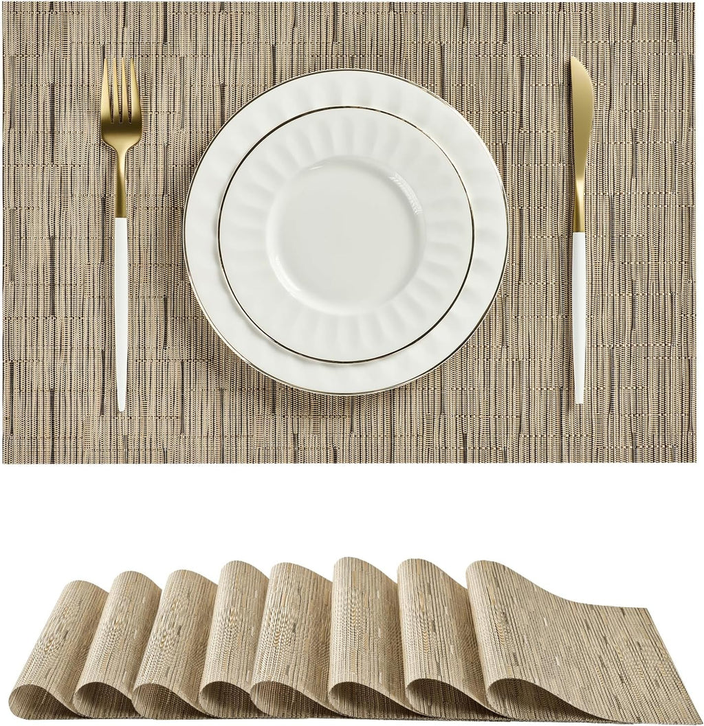 Leetaltree Light Brown Placemats Set of 8 - Heat Resistant Woven Vinyl