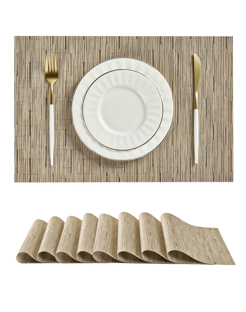 Leetaltree Beige Placemats Set of 4 - Heat-Resistant, Non-Slip Table Mats, Washable Woven Vinyl for Indoor & Outdoor Dining