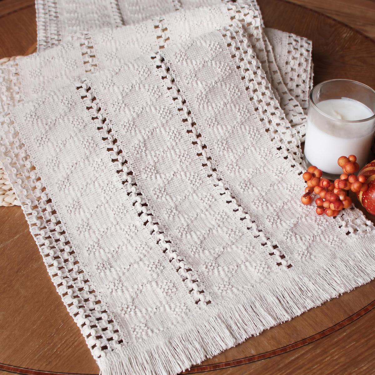 FEXIA Boho Table Runner Fall Burlap Brown Coffee Table Decor 12x72 Inch