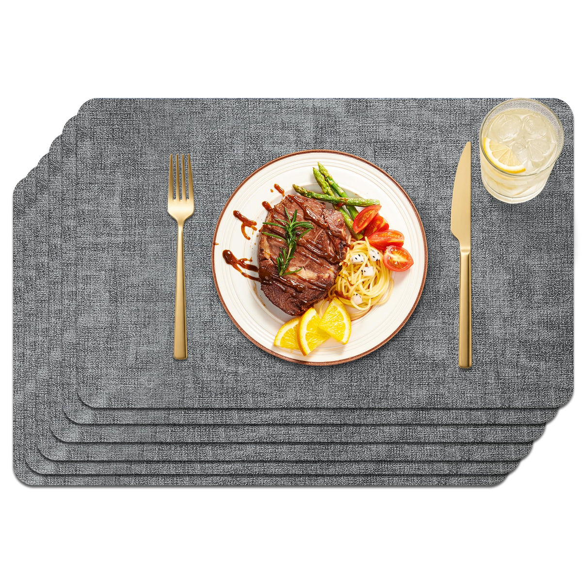 Maxpearl Faux Leather Placemats Set of 6, Easy to Clean, Beige
