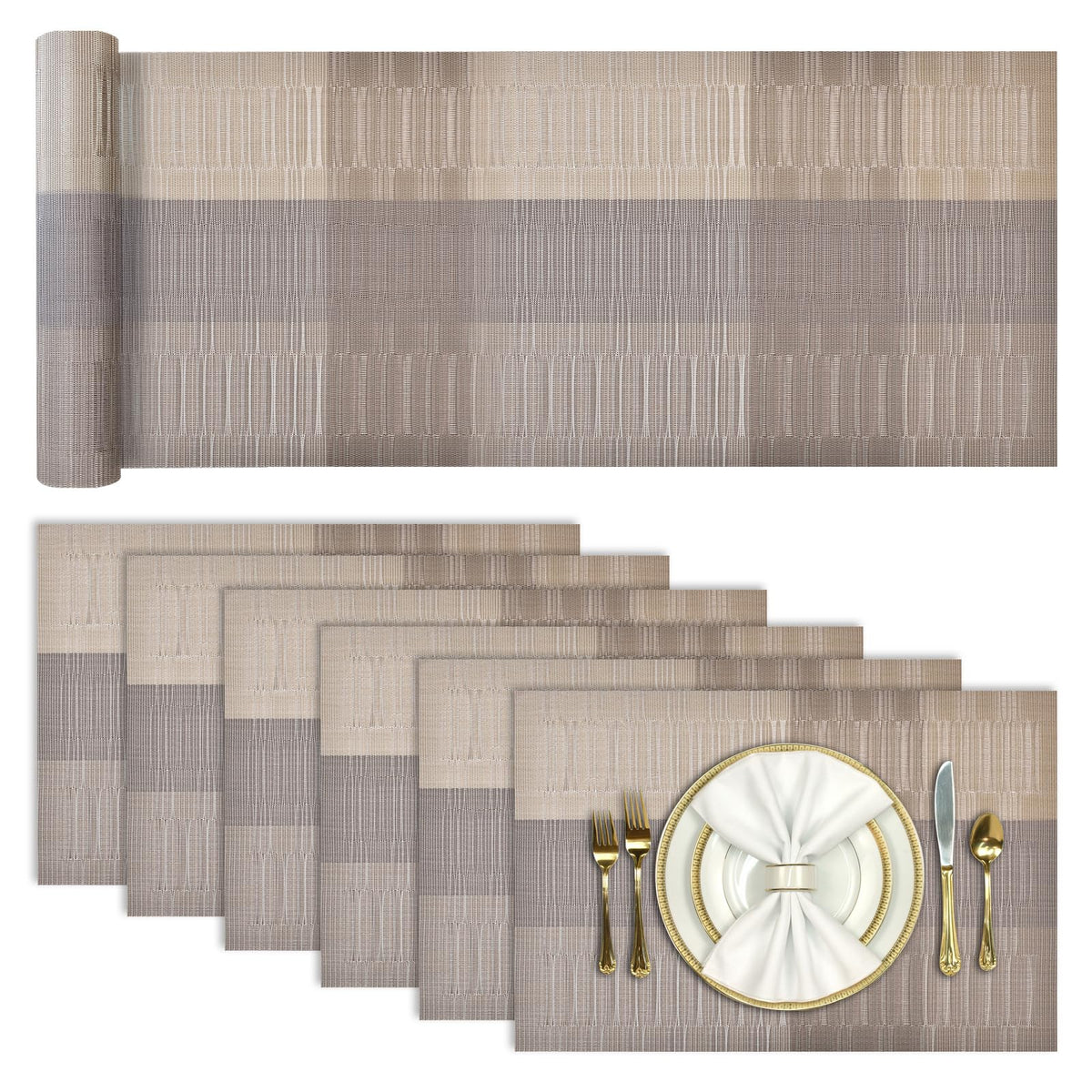 Aofmee Placemats, Placemats Set of 6, Heat Resistant Place Mats, Washable PVC Table Mats, Woven Vinyl Plastic Placemats for Dining Table, Non-Slip Stain Resistant Kitchen Table Placemats Easy to Clean