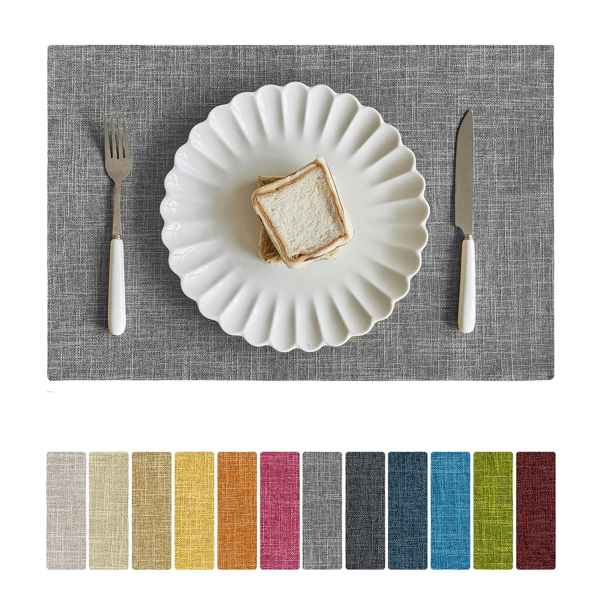 Softalker Faux Linen Cloth Placemats Set of 6-12 x 18 Inch, Light Grey