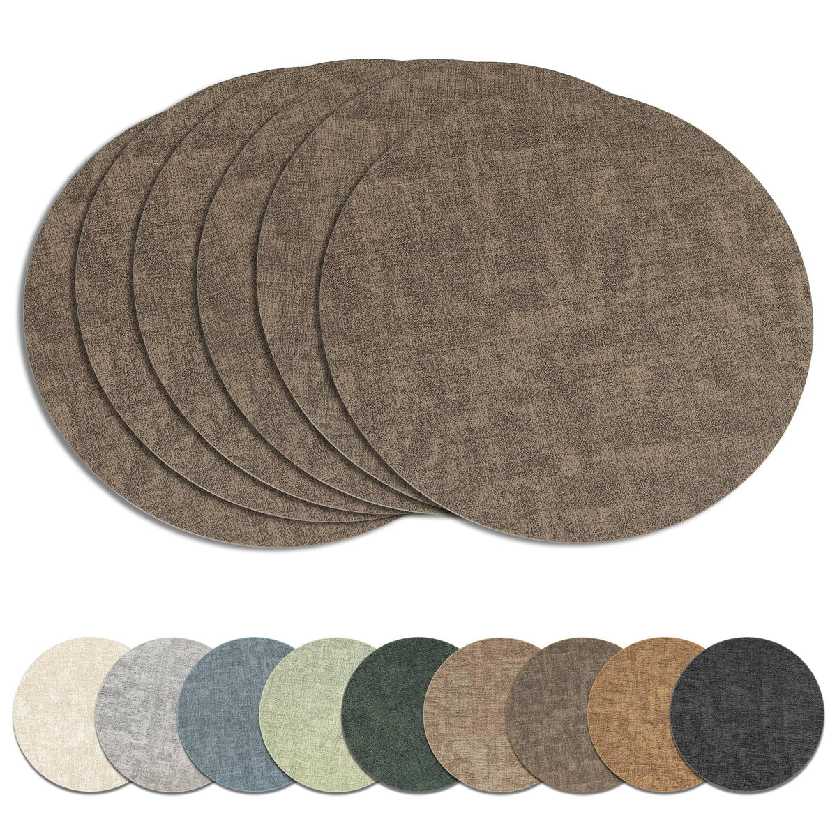 13" Round Placemats Set of 6, Reversible Faux Leather Wipeable Table Mats