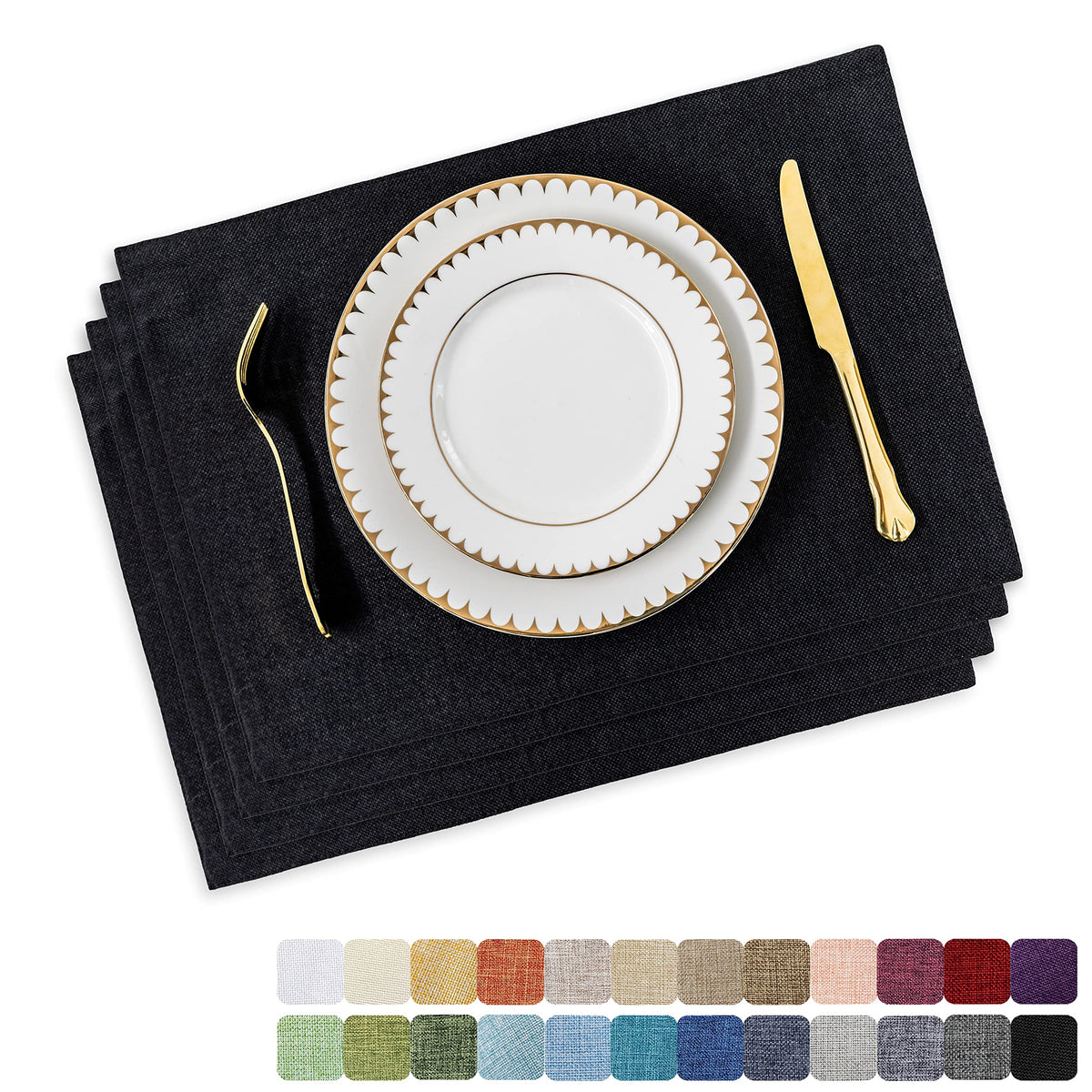 Home Brilliant Linen Placemats Set of 4 Heat Resistant Dining Table Cloth Place Mats Kitchen Table Mats Placemats Table Decor, Natural Linen
