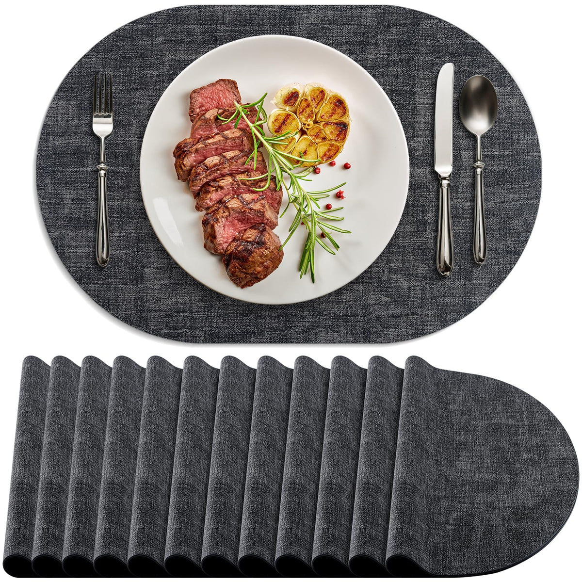 Placemats for Dining Table Set of 8 Non-Slip, Heat Resistant Oval Leather Placemat Double Layer, Waterproof Table Mats Easy to Clean for Kitchen Dining Room Coffee Office Table, Beige
