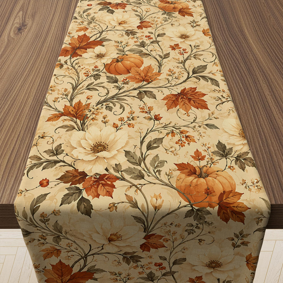 Thanksgiving Table Decor - Vintage Autumn Pumpkin Floral Table Runner