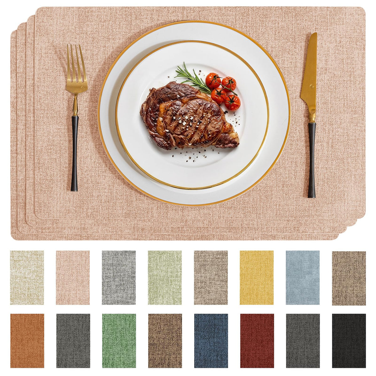 Romanstile Faux Leather Vinyl Placemats Set of 6, Light Grey