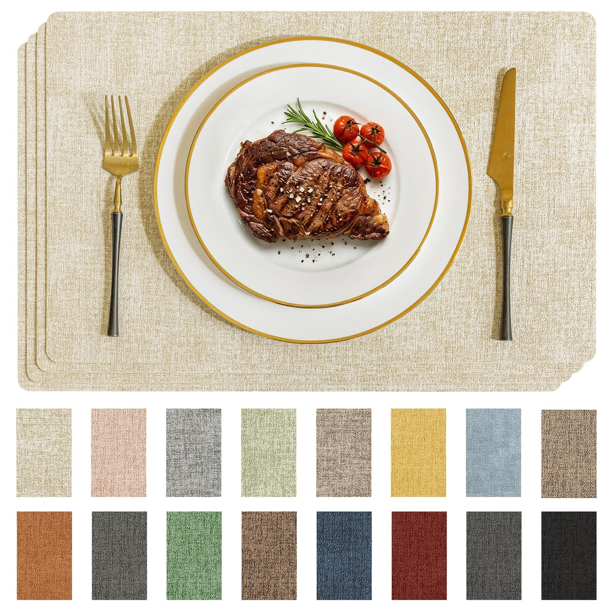 Romanstile Faux Leather Vinyl Placemats Set of 6, Dark Green