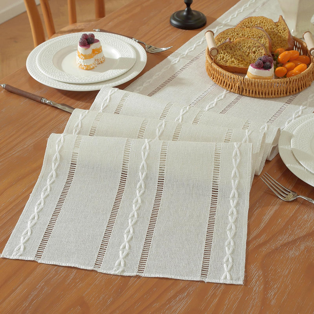 Niviy Burlap Boho Table Runner for Fall Thanksgiving Home Decor 72 Inches