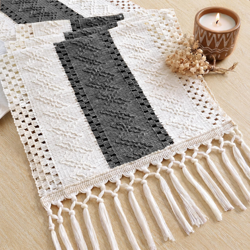 FEXIA Boho Table Runner for Fall Home Decor 12x72 Rustic with Tassels