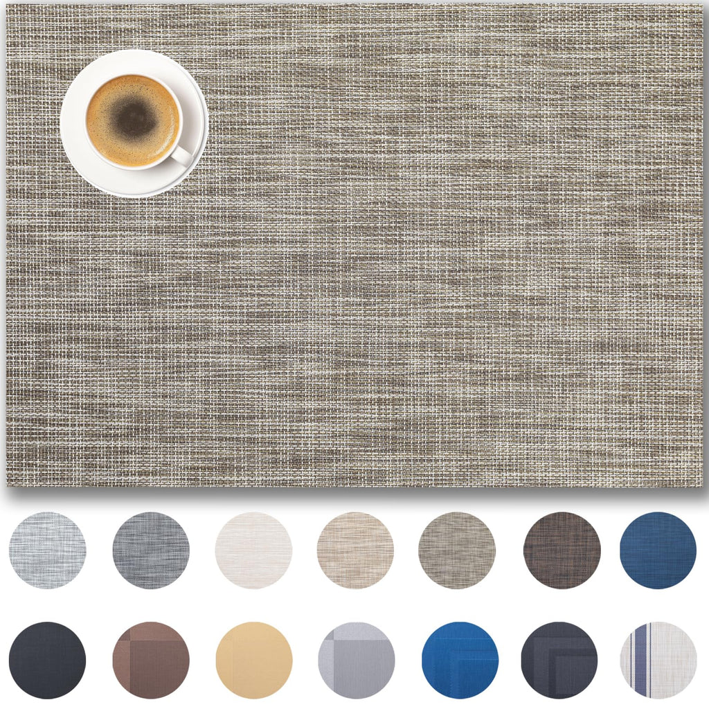 Placemats Set of 4 - Easy Clean Woven Vinyl Placemats for Dining Table, Indoor/Outdoor Place Mats, Washable PVC Table Mats（Caramel）
