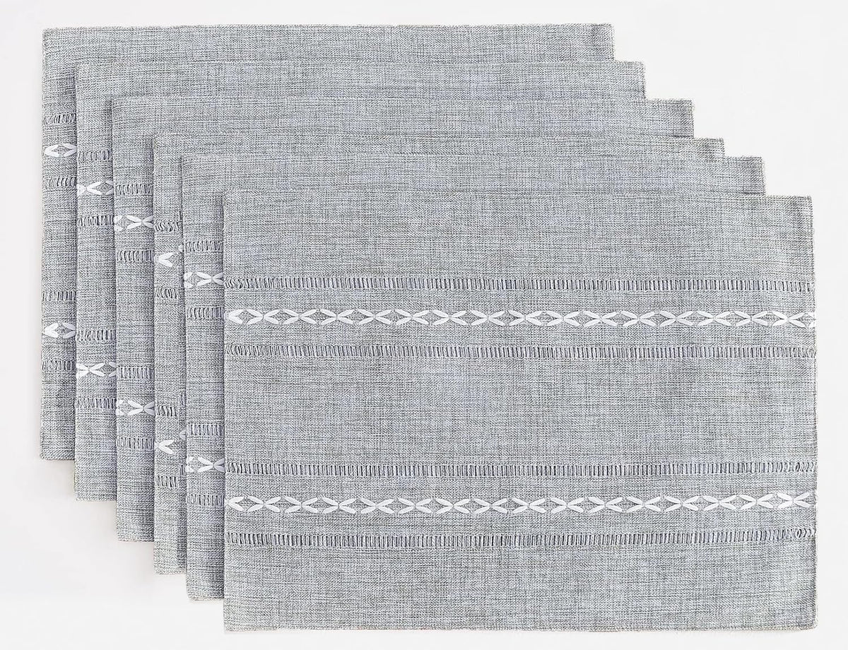 Wracra Cotton Linen Place Mats, Sage Green Embroidered Placemats Set of 4