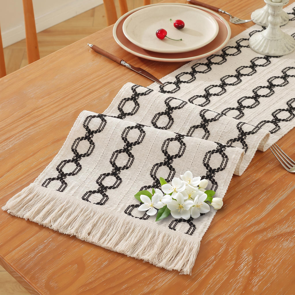 Niviy Burlap Boho Table Runner for Fall Thanksgiving Home Decor 72 Inches