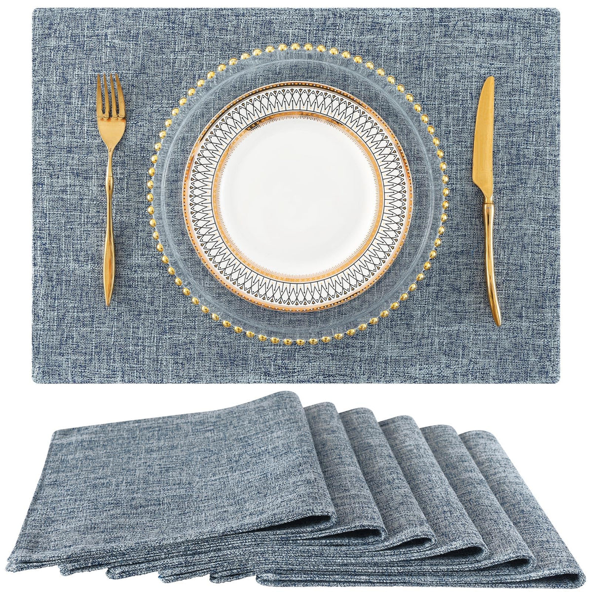 homing Faux Cotton Linen Placemats Set of 6, Cloth Dining Table Mats