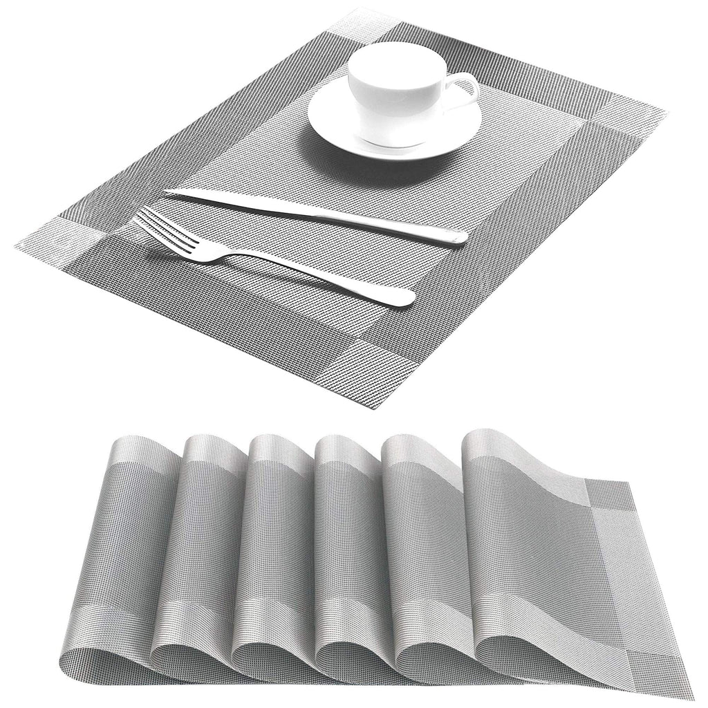 Table Placemats Dining Table Place Mats Set of 6 Heat Resistant Insulation Non-Slip Vinyl for Kitchen Dining Room 18" * 12" Brown