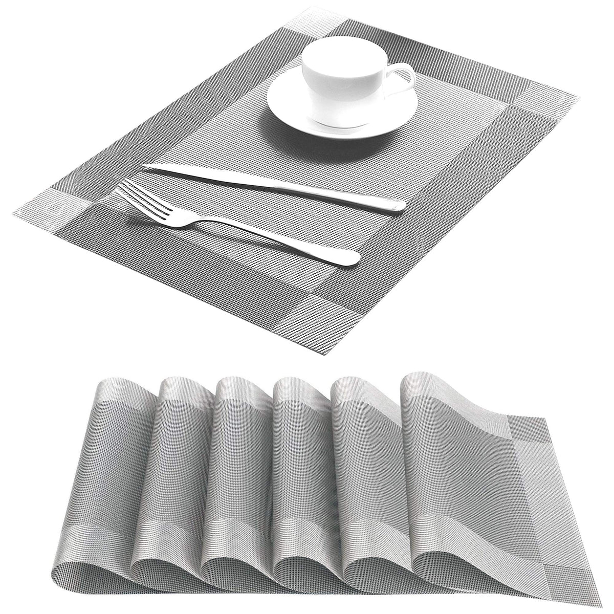 Table Placemats Dining Table Place Mats Set of 6 Heat Resistant Insulation Non-Slip Vinyl for Kitchen Dining Room 18" * 12" Brown