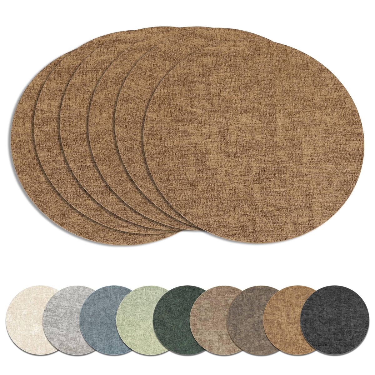 13" Round Placemats Set of 6, Reversible Faux Leather Wipeable Table Mats