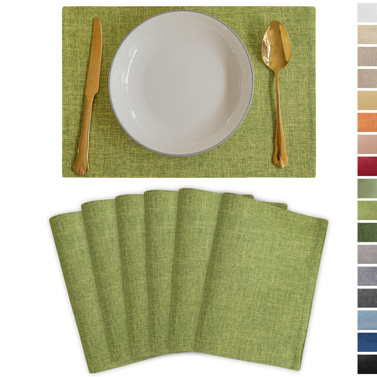 Demetex Cloth Placemats Green Set of 4 Vintage Textured Linen Place Mats Heat Resistant Plate Placemat for Kitchen Dinning Table, Green
