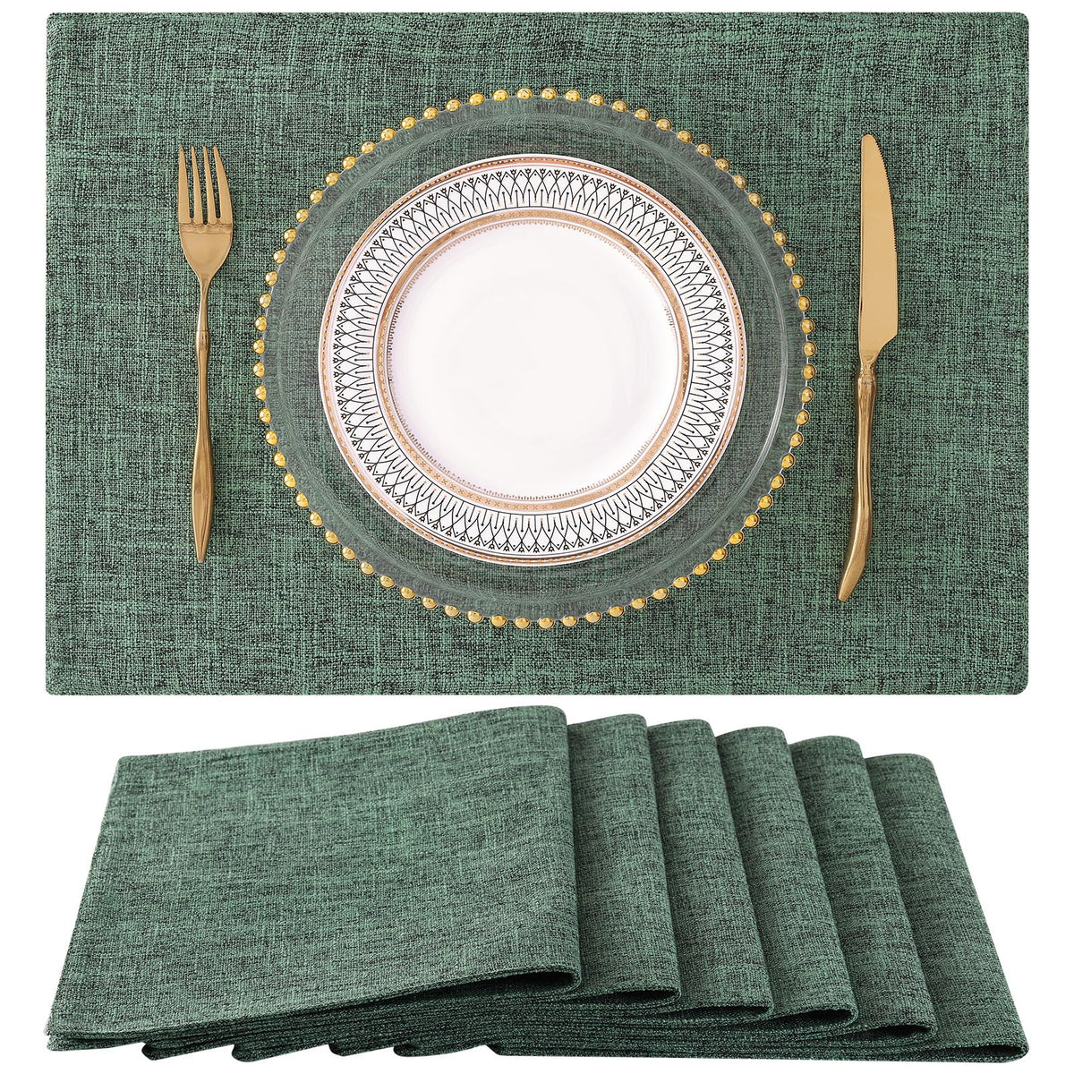 homing Faux Cotton Linen Placemats Set of 6, Cloth Dining Table Mats