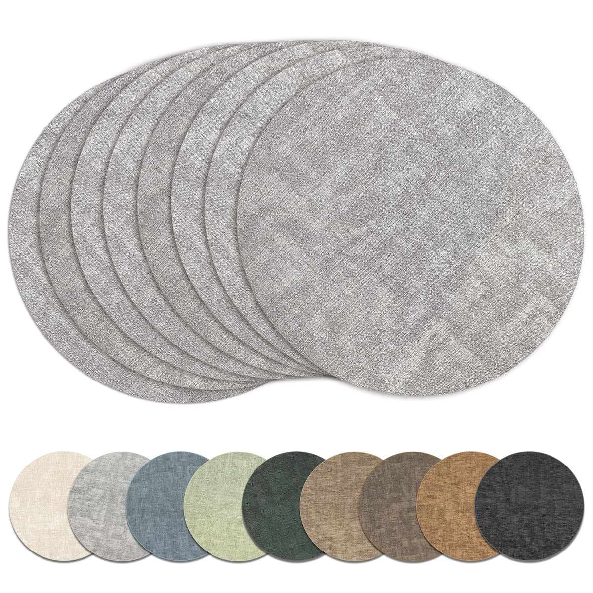 13" Round Placemats Set of 6, Reversible Faux Leather Wipeable Table Mats