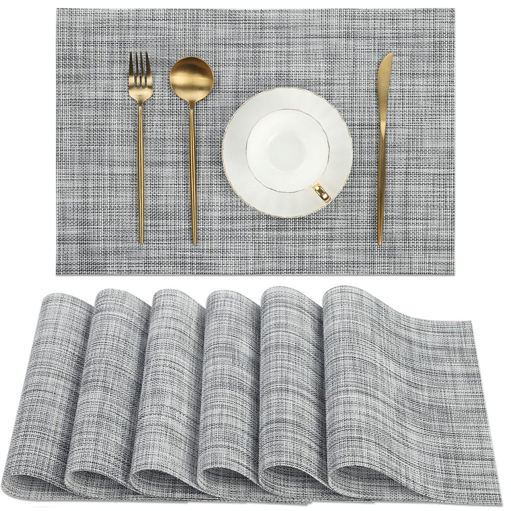 SHACOS Teal Blue Woven Placemats Set of 6 Place Mats for Dining Table