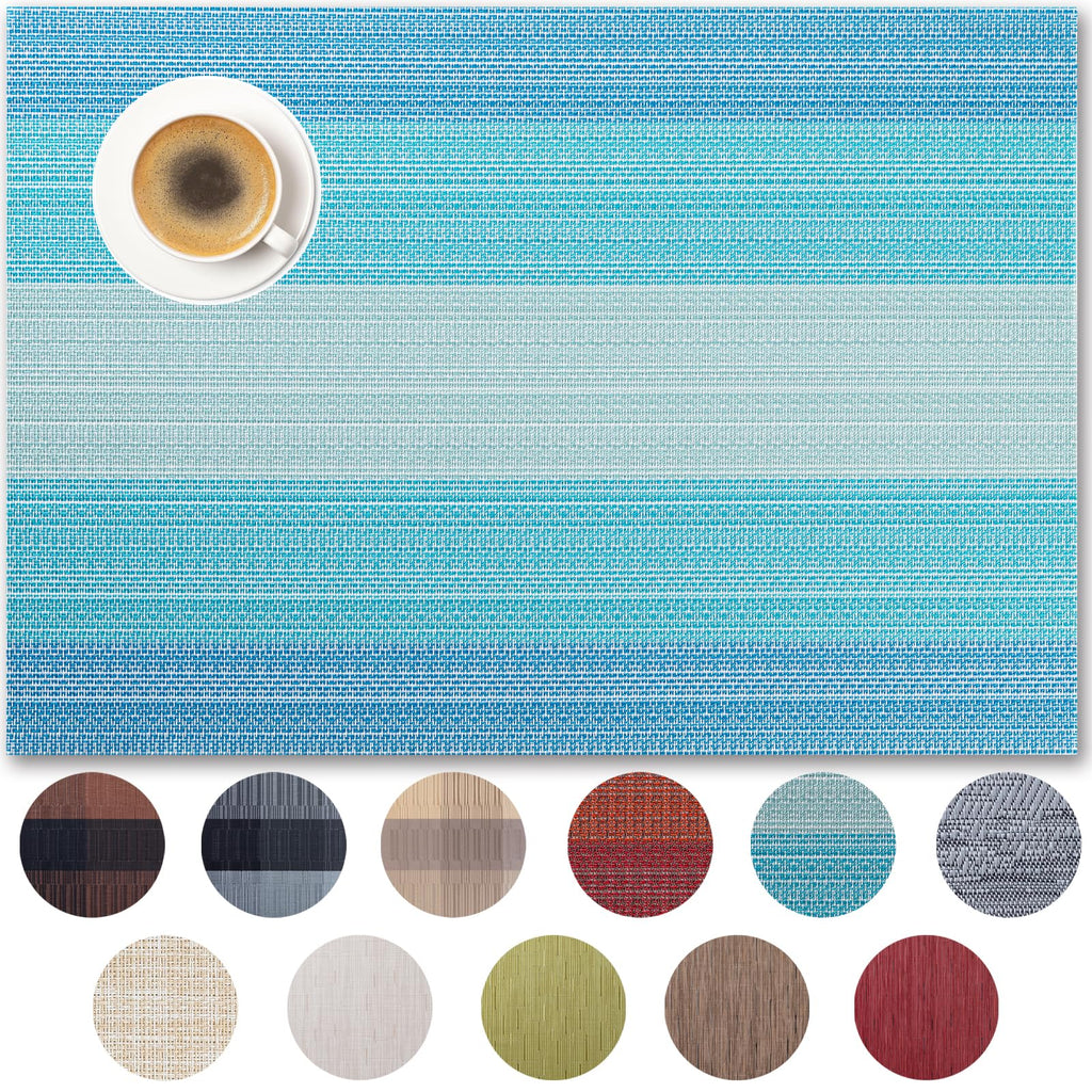 Placemats Set of 4 - Easy Clean Woven Vinyl Placemats for Dining Table, Indoor/Outdoor Place Mats, Washable PVC Table Mats（Caramel）