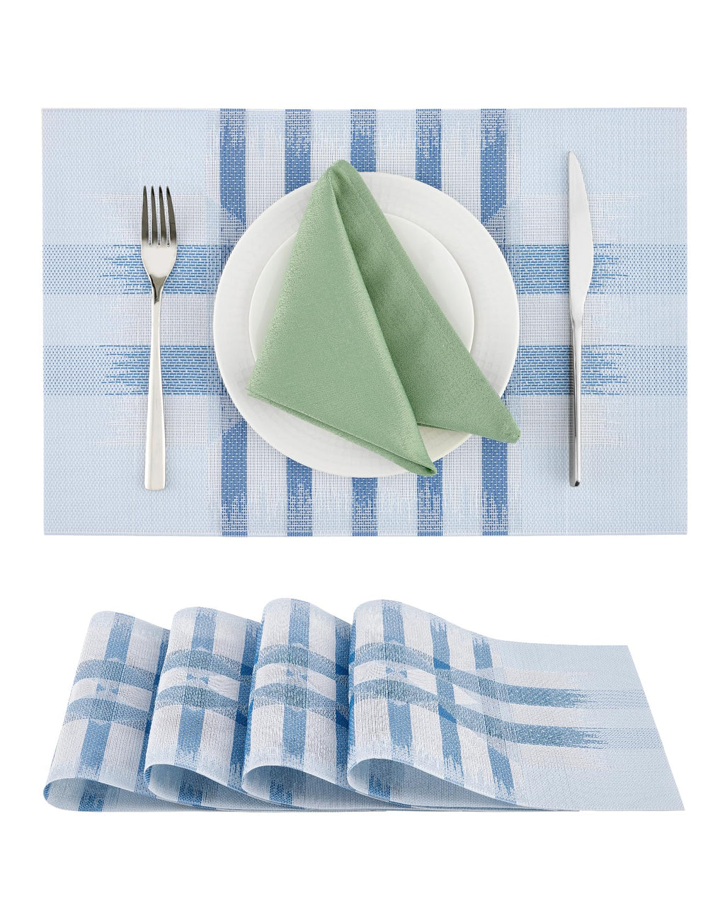 Leetaltree Deep Navy Woven Placemats Set of 6 - Heat Resistant Non-Slip Place mats for Dining Table, Washable Durable PVC Vinyl Woven Table Mats(Deep Navy, 6)