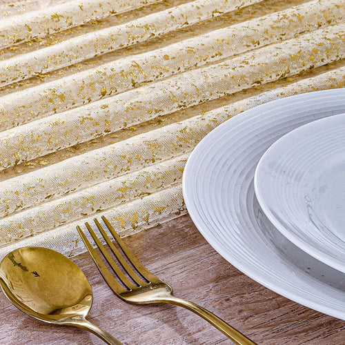 12PC Gold Gauze Table Runner 120 Inch 10FT Dining Wedding Baby Shower Holiday Birthday Sparkly Sheer Tulle Table Décor