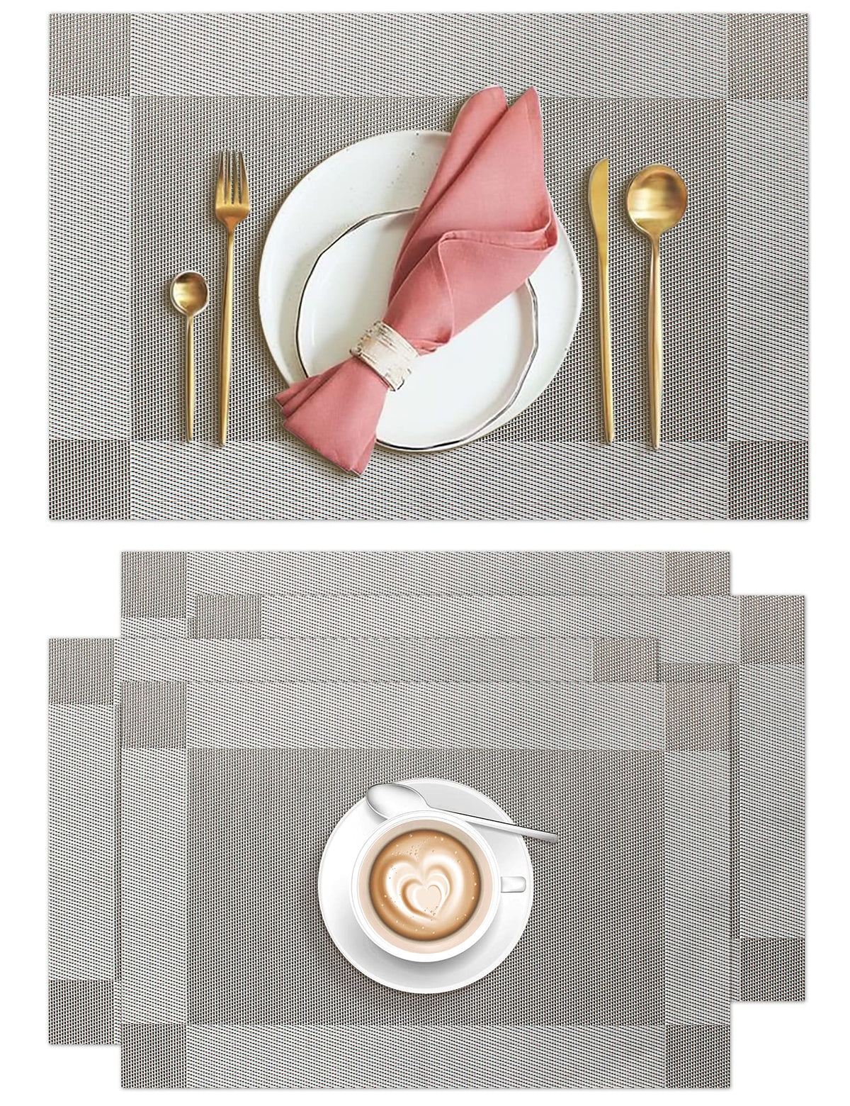Aofmee Placemats, Placemats Set of 6, Heat Resistant Place Mats, Washable PVC Table Mats, Woven Vinyl Plastic Placemats for Dining Table, Non-Slip Stain Resistant Kitchen Table Placemats Easy to Clean