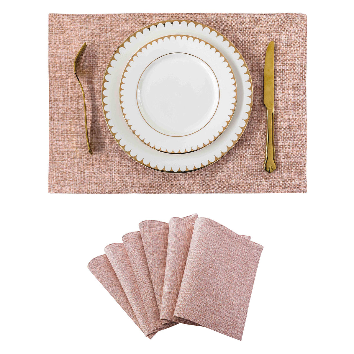 Home Brilliant Linen Placemats Set of 4 Heat Resistant Dining Table Cloth Place Mats Kitchen Table Mats Placemats Table Decor, Natural Linen