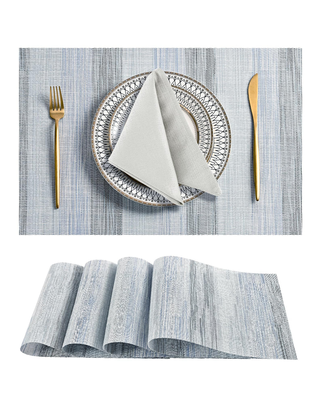 Leetaltree Bean Green Woven Placemats Set of 8 - Heat Resistant Non-Slip Place Mats for Dining Table, Washable Durable PVC Table Mats(Bean Green, 8)