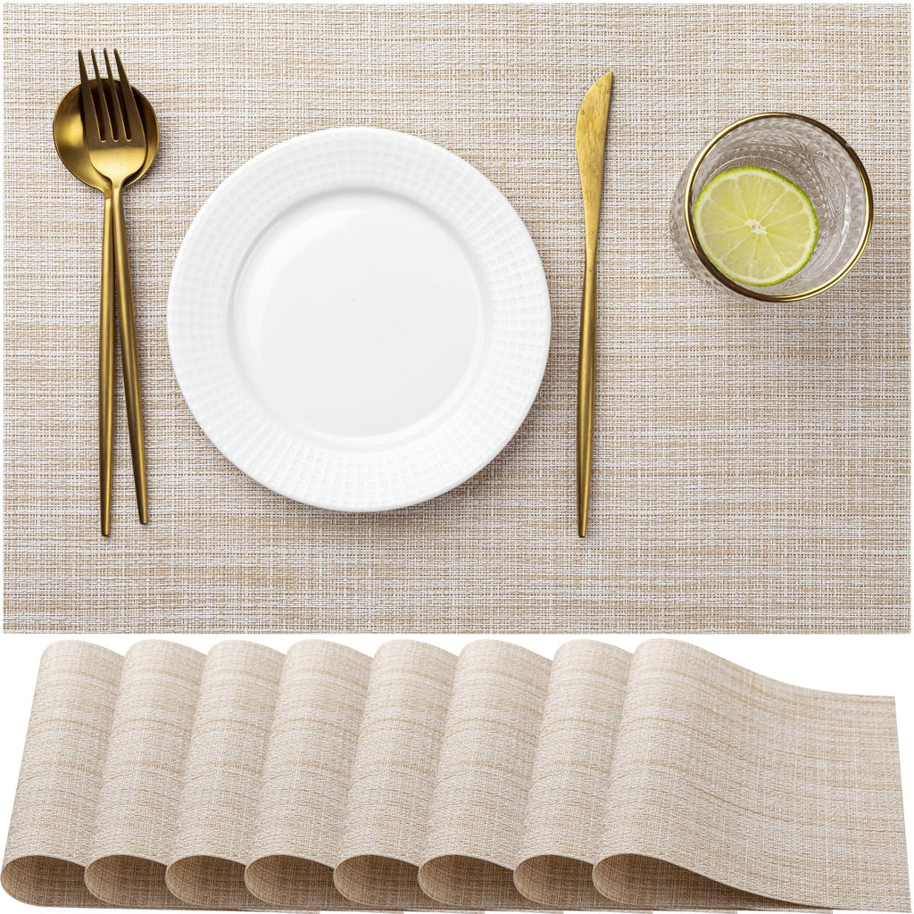 LEXMORE Placemats Set of 4 Vinyl/Plastic Woven Place Mats for Kitchen Table Indoor/Outdoor Washable Placemat Wipeable Dining Table Mats(Gray)