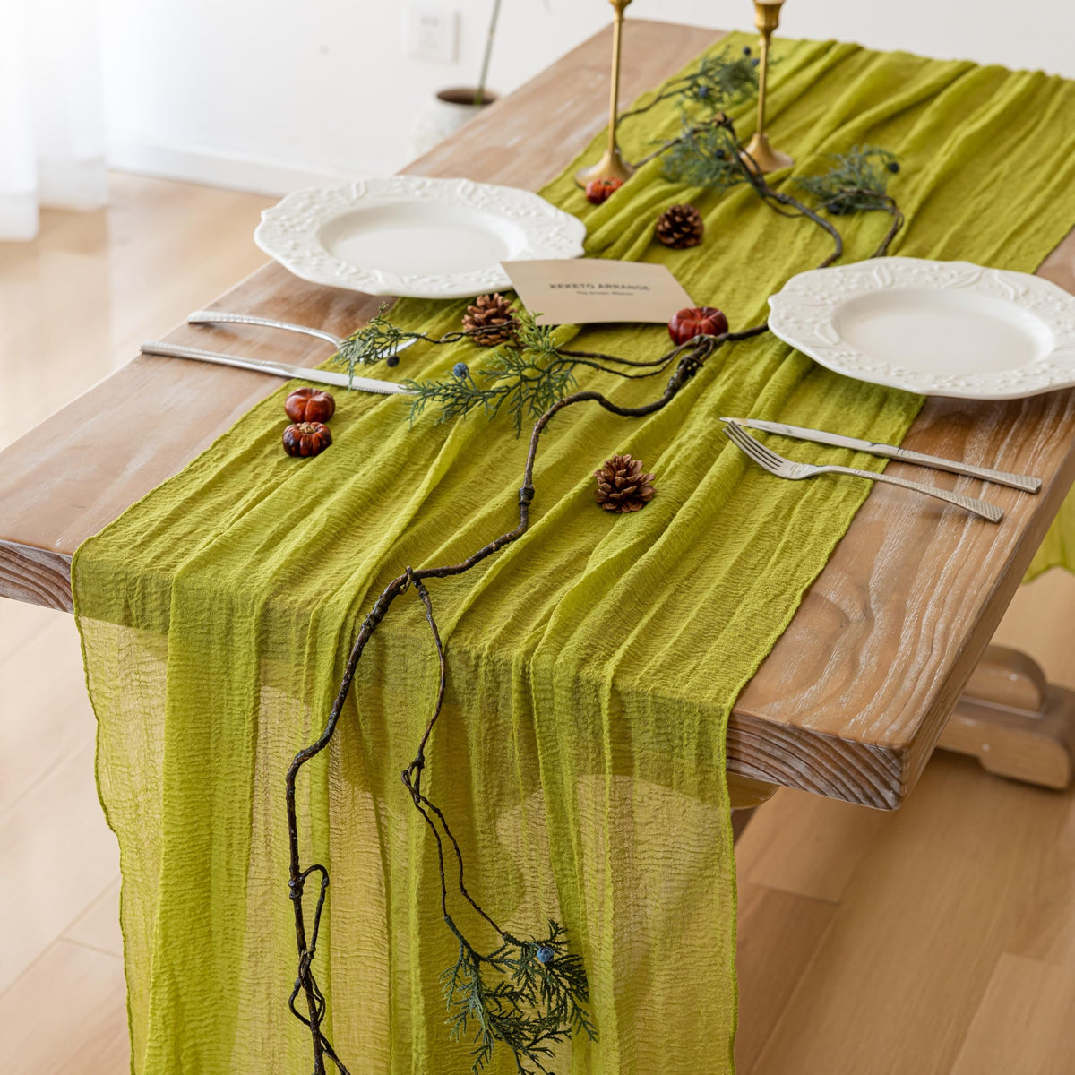 Sage Green Cheesecloth Table Runner 120 Inches Fall Party Home Decorations