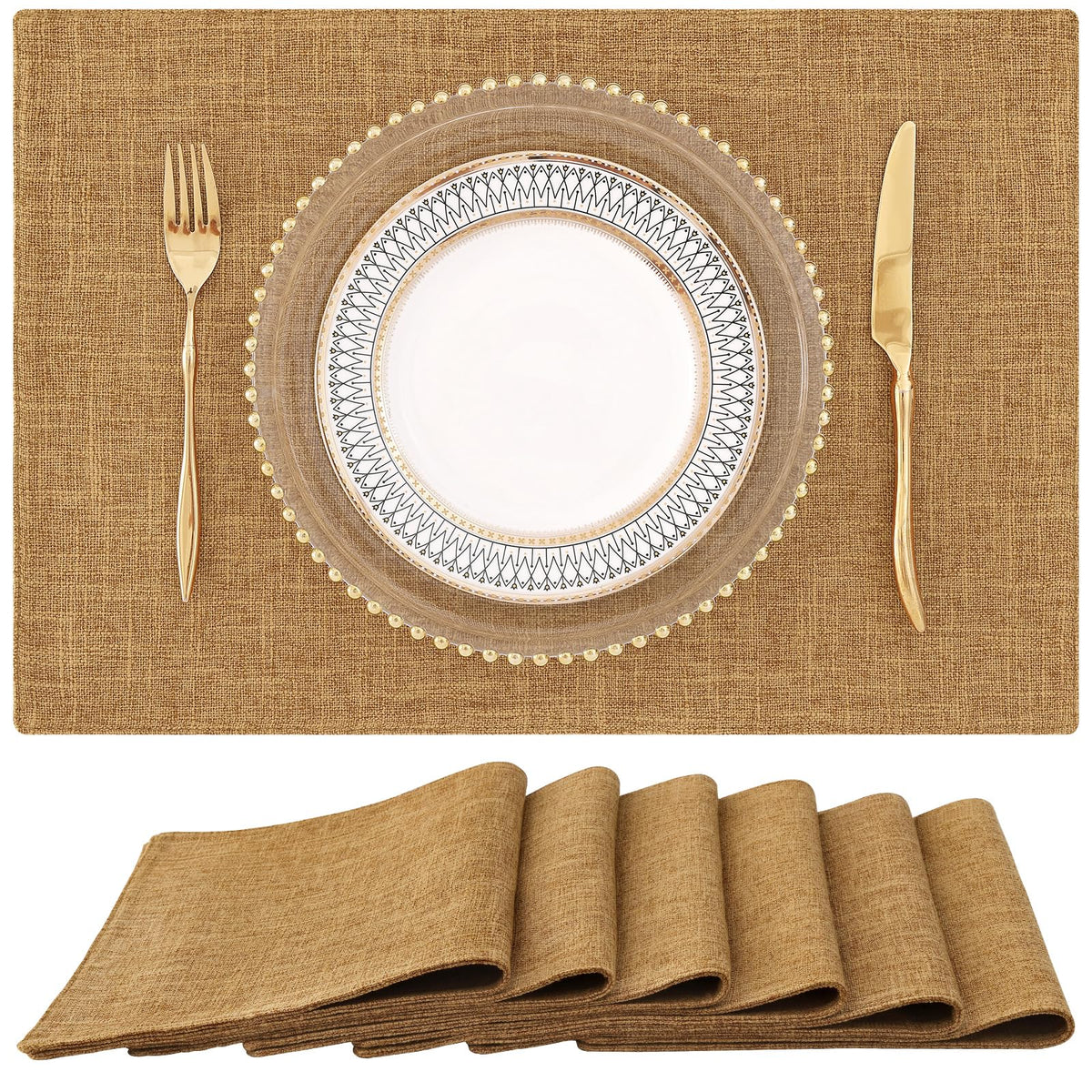 homing Faux Cotton Linen Placemats Set of 6, Cloth Dining Table Mats