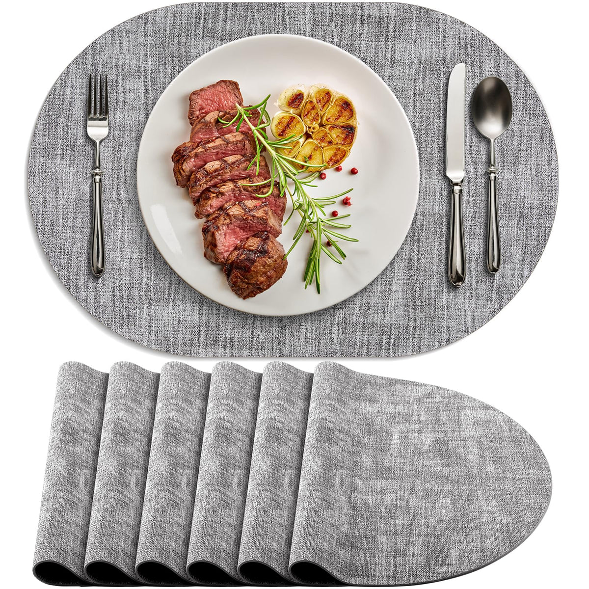 Placemats for Dining Table Set of 8 Non-Slip, Heat Resistant Oval Leather Placemat Double Layer, Waterproof Table Mats Easy to Clean for Kitchen Dining Room Coffee Office Table, Beige