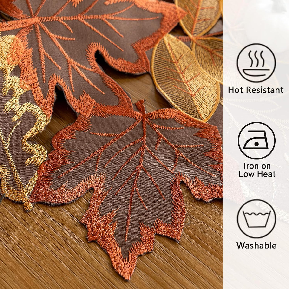 Joyfol Day Fall Thanksgiving Table Runner 14 x 33 Inches, Cutwork Embroidered Brown Maple Leaves Table Runners, Autumn Rust Dresser Scarf for Harvest Party Dinner Seasonal Decoration