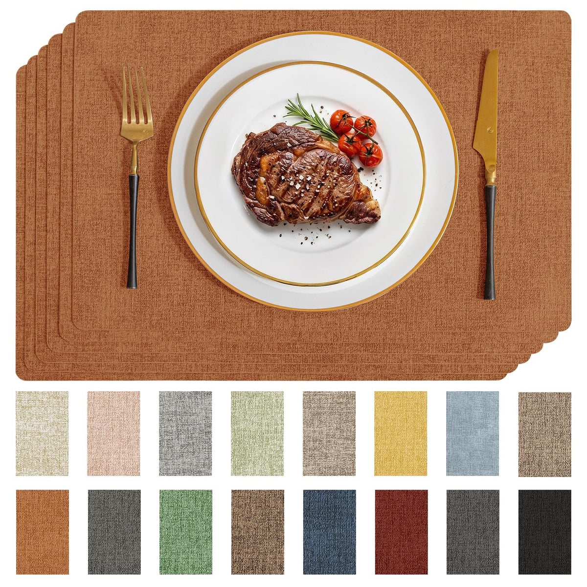 Romanstile Faux Leather Vinyl Placemats Set of 6, Dark Green