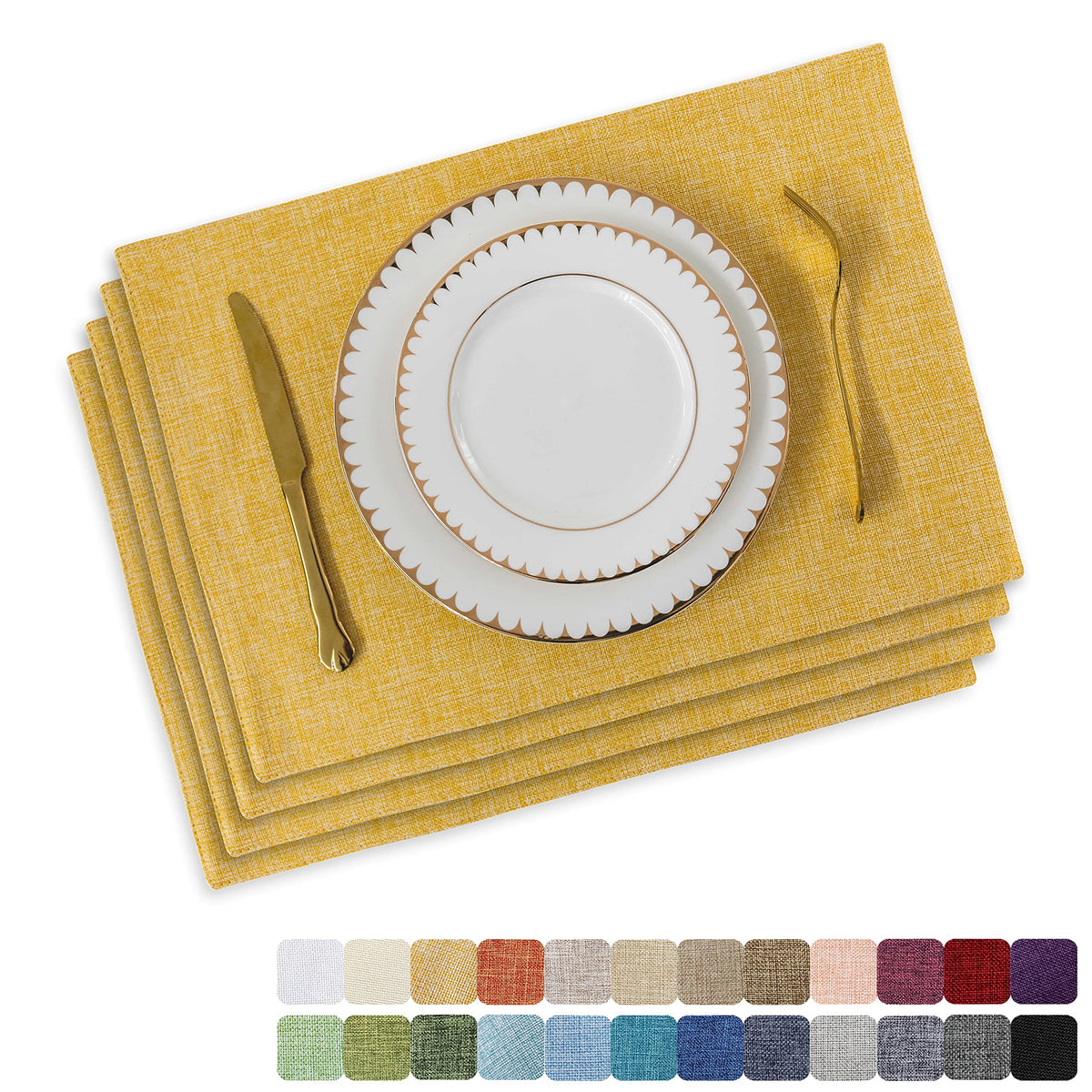 Home Brilliant Linen Placemats Set of 4 Heat Resistant Dining Table Cloth Place Mats Kitchen Table Mats Placemats Table Decor, Natural Linen