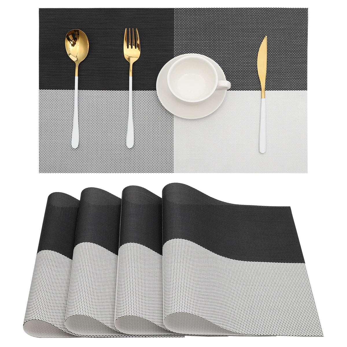 HeloHo Placemats Set of 4,Vinyl Table Place Mats Stain Resistant Foldable Placemats Washable Wipeable Placemat for Kitchen Dining Table Decoration Indoor Outdoor（Blue）