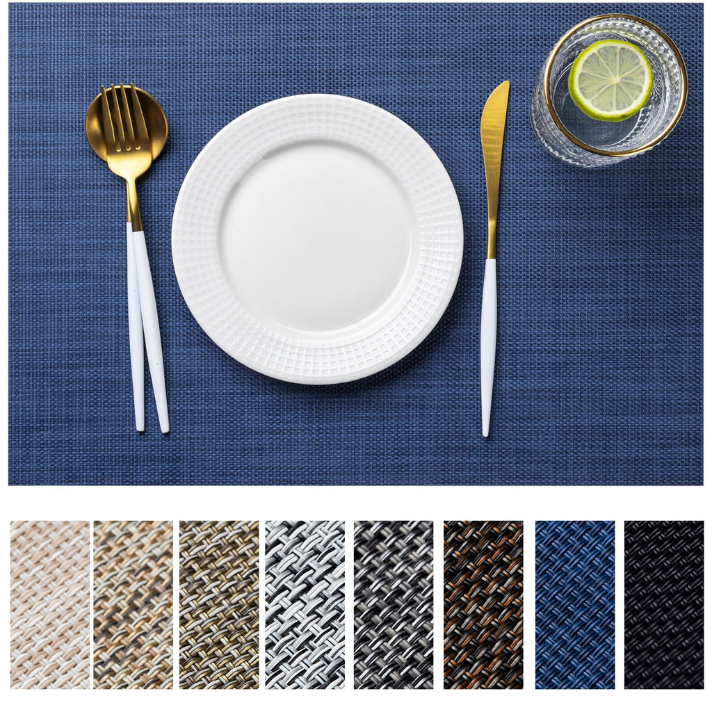 LEXMORE Placemats Set of 4 Vinyl/Plastic Woven Place Mats for Kitchen Table Indoor/Outdoor Washable Placemat Wipeable Dining Table Mats(Gray)