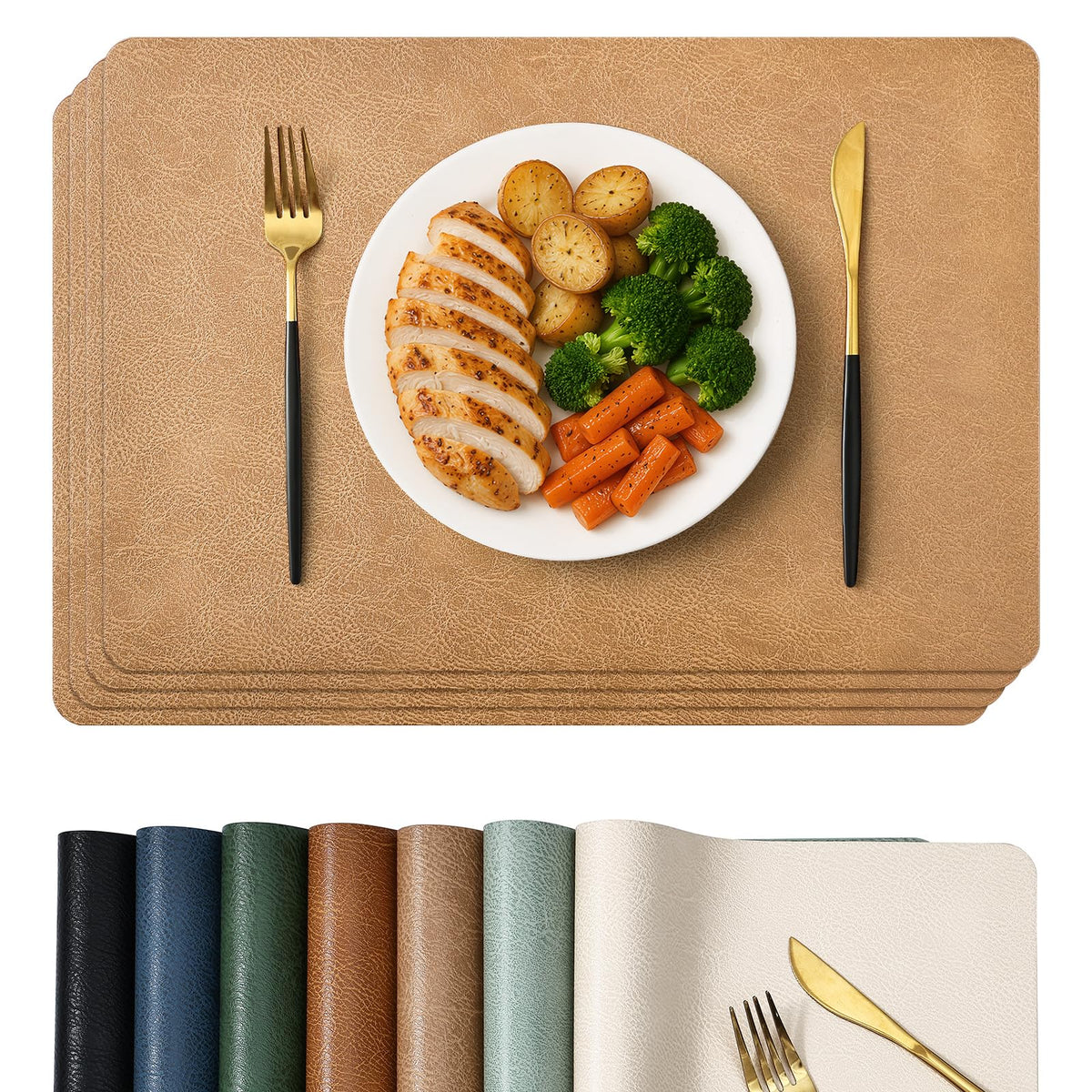 Homaxy Vinyl Heat Resistant Placemats Set of 6, Reddish Brown