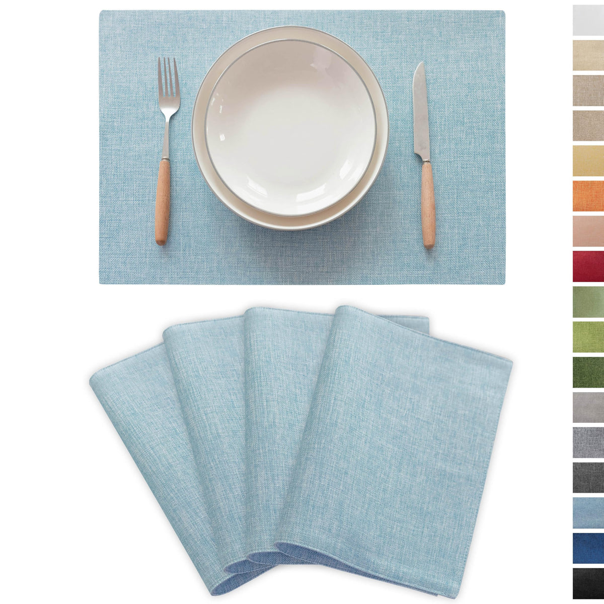 Demetex Cloth Placemats Green Set of 4 Vintage Textured Linen Place Mats Heat Resistant Plate Placemat for Kitchen Dinning Table, Green