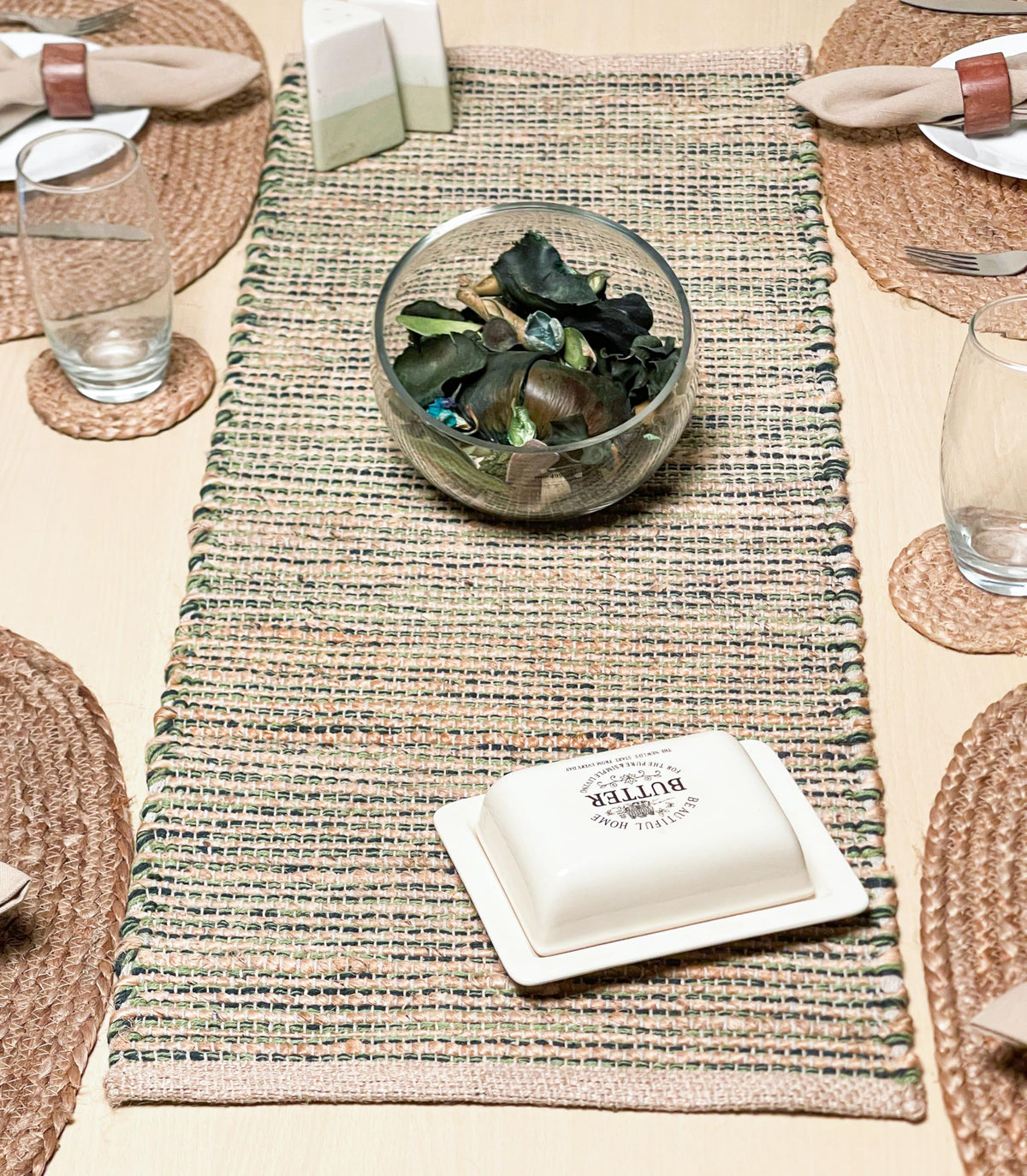 Chardin Home Natural Jute & Aqua Turquoise Placemats, Set of 4 – Rustic Handmade Boho Table Mats, 13x19 in Dining Table Placemats - Kitchen, Everyday Meals, Holidays, Farmhouse or Modern Table Décor