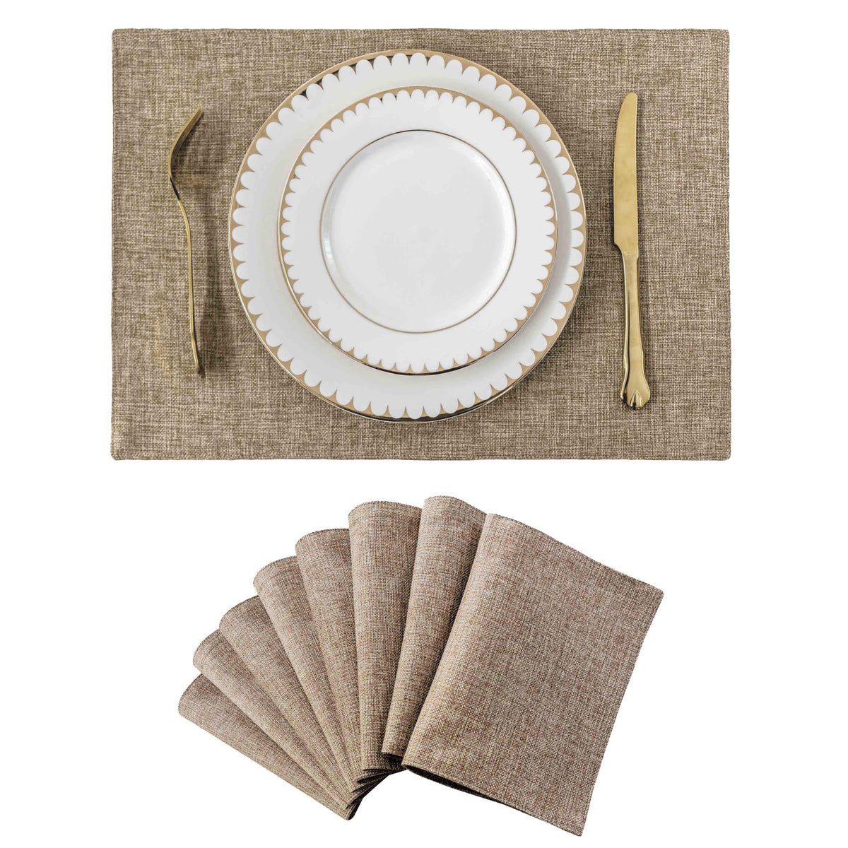 Home Brilliant Linen Placemats Set of 4 Heat Resistant Dining Table Cloth Place Mats Kitchen Table Mats Placemats Table Decor, Natural Linen