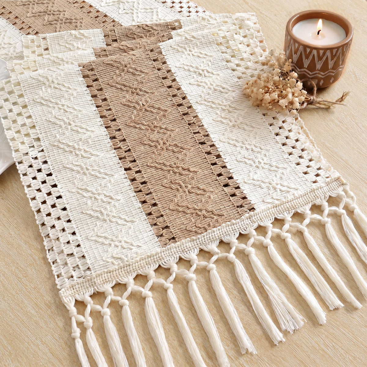FEXIA Boho Table Runner for Fall Home Decor 12x108 Rustic with Tassels