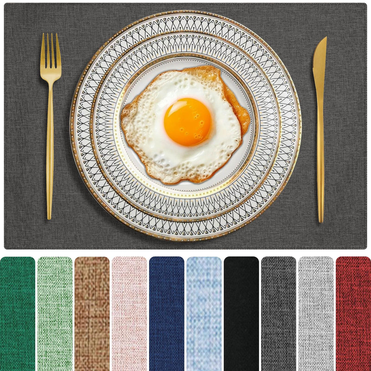 Cloth Placemats Set of 6, Cotton Linen Blend Place Mats, Navy Blue
