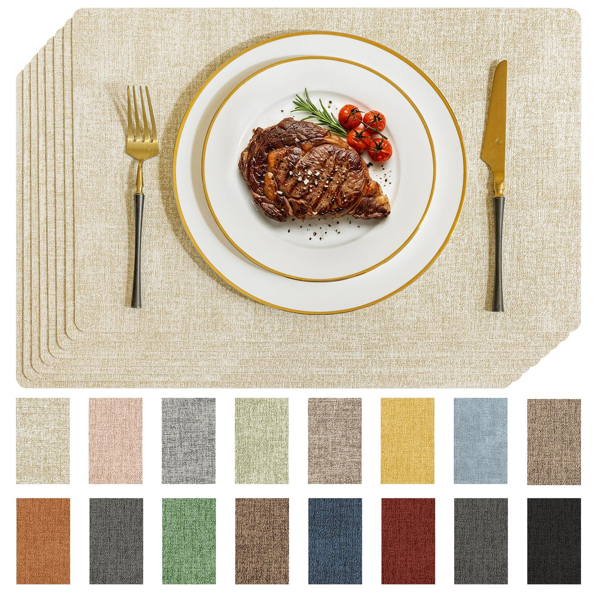 Romanstile Faux Leather Vinyl Placemats Set of 6, Dark Green