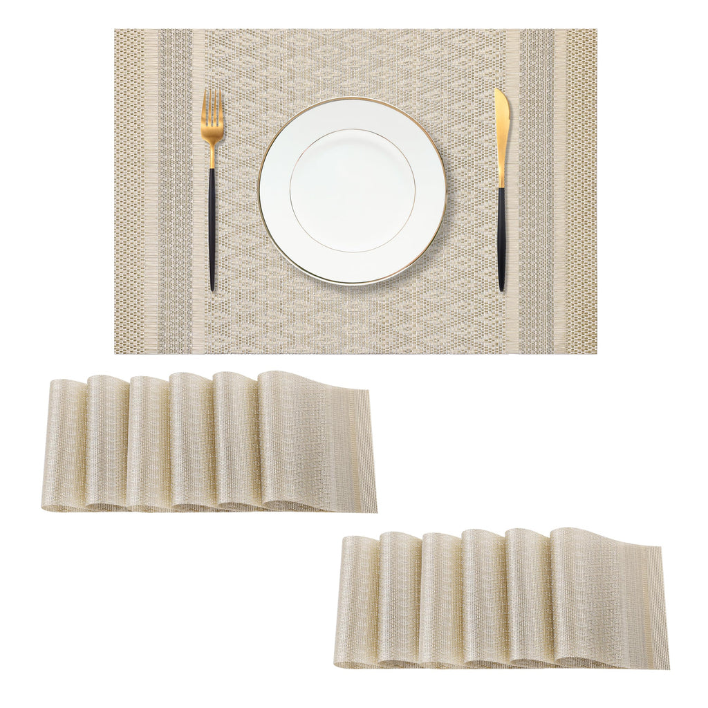 Leetaltree Light Brown Placemats Set of 8 - Heat Resistant Woven Vinyl