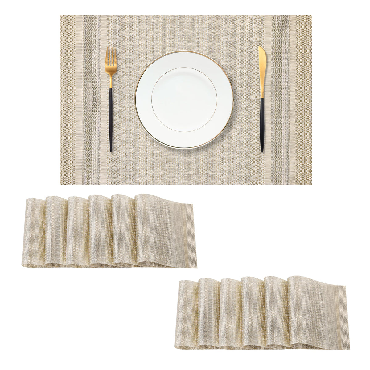 Leetaltree Light Brown Placemats Set of 8 - Heat Resistant Woven Vinyl